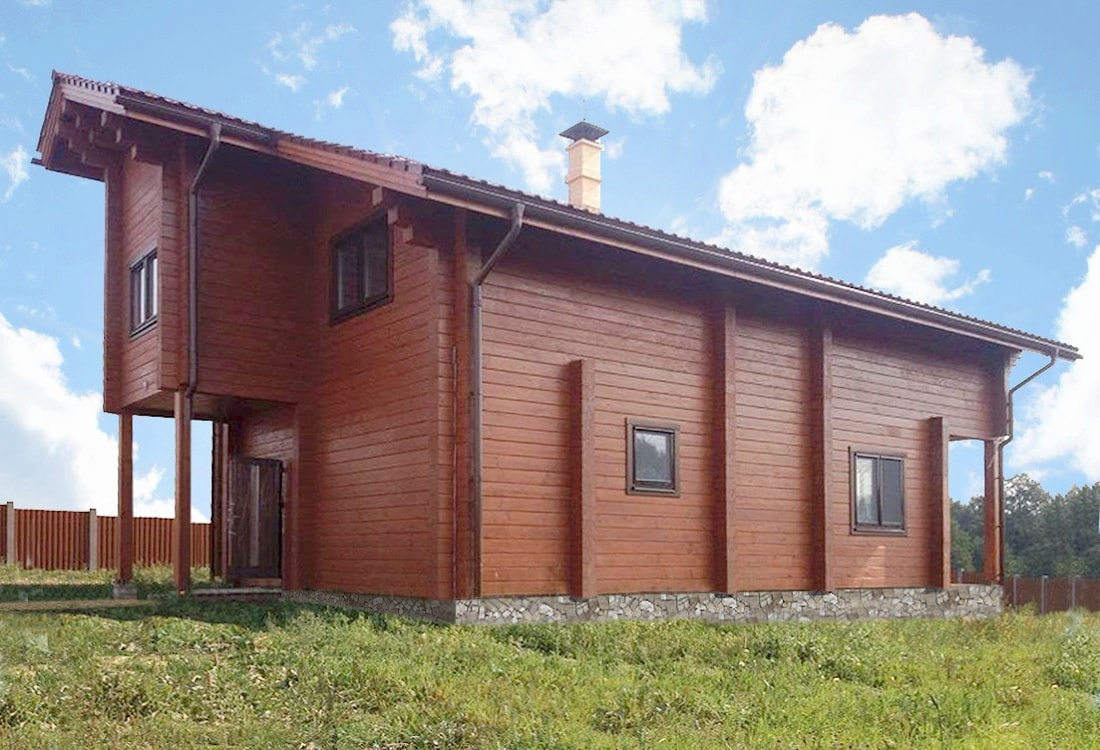 在明斯克郊区的木房子与胶合层压木材（原木，干木材）的大窗户以便宜的价格购买项目“房子215” - 总面积215m²