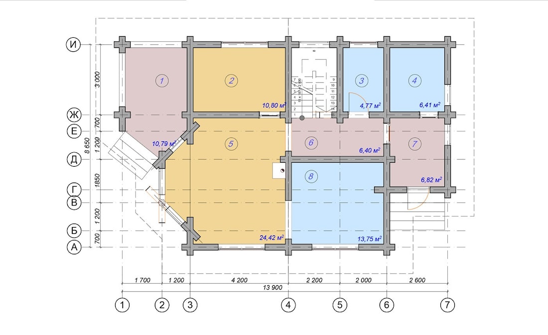 डबल लकड़ी के बीम. घर का लेआउट