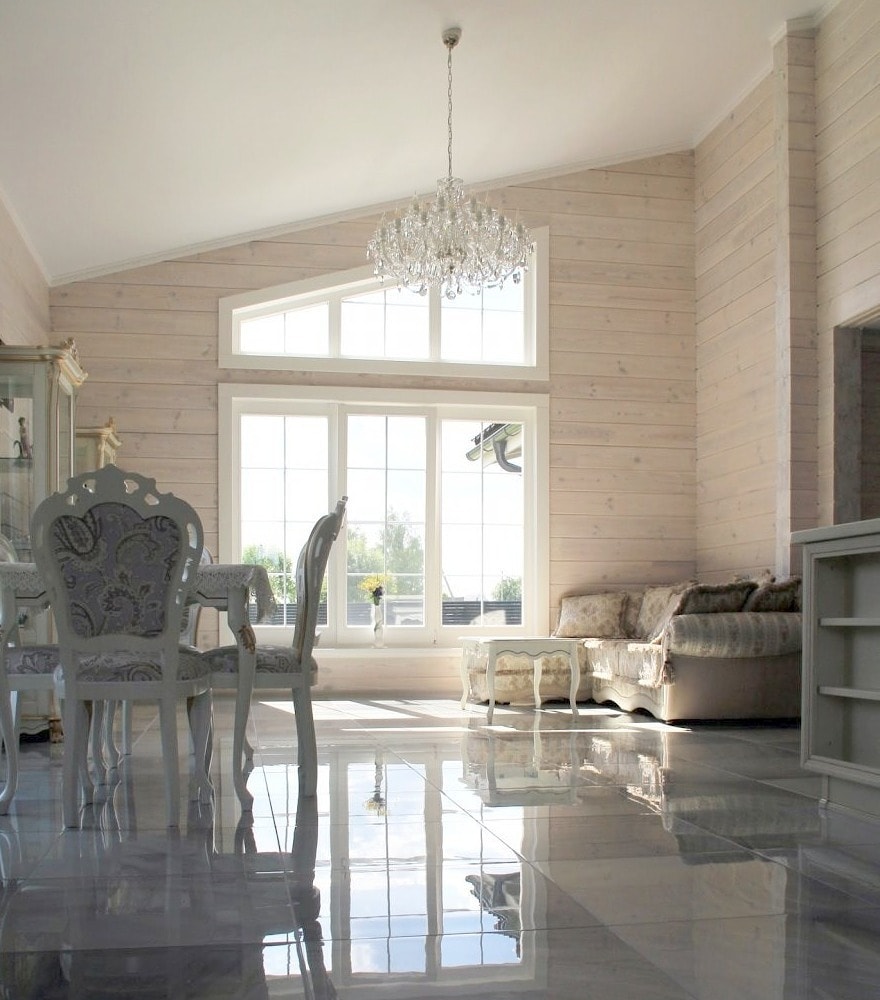 Casa de madera gris de chapa de madera laminada con dos dormitorios, proyecto "Salud"