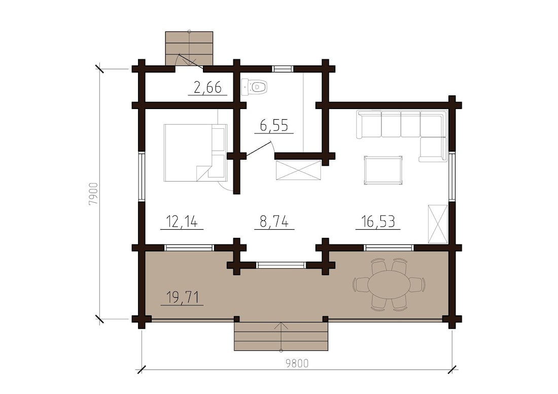 Casa con terraza, "Confort" 45 m2