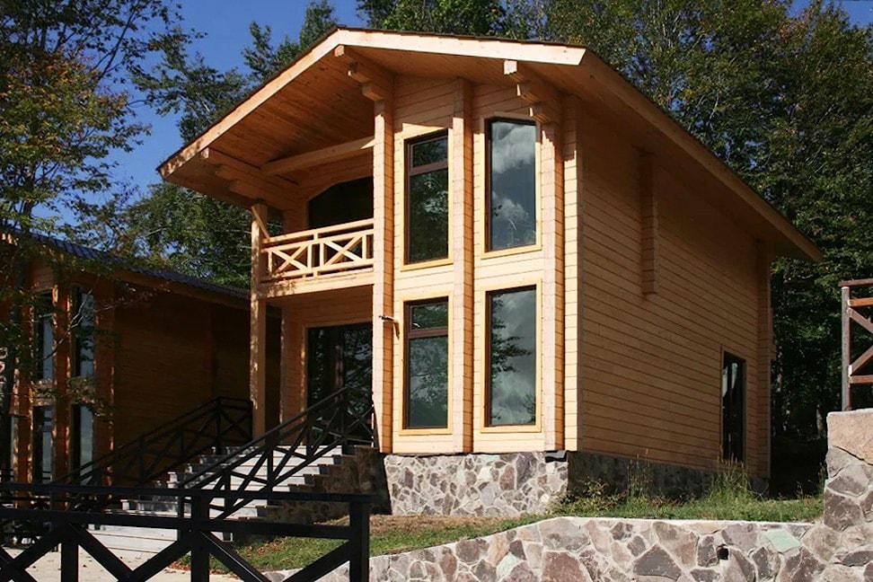 Casa de madera de chapa de madera laminada, proyecto "Happy Til" 84 m², kit llave en mano para autoensamblaje