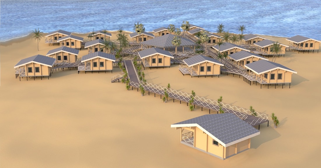 Hotel sobre pilotes para pantanos y mareas, proyecto "Maldivas"