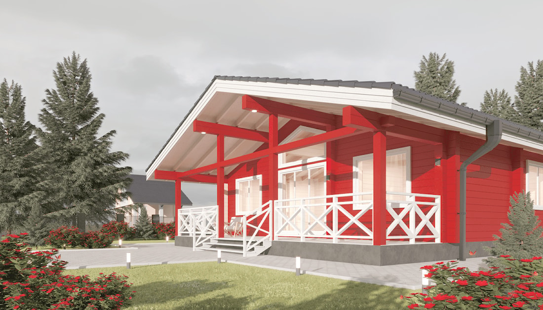 Rødt trehus, prosjekt "Red House" 103 m²