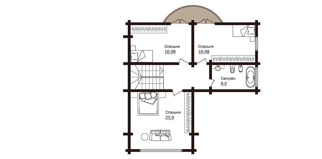To-etasjes tømmerhus med terrasser, prosjekt "Nibelung" 221 m²