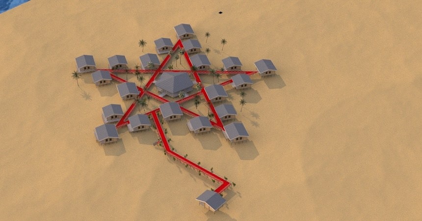 Hotell på stylter for sump og tidevannshav, prosjekt "Maldivene"