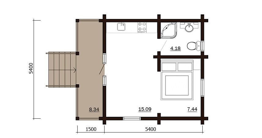 Landsted laget av tømmer "Ulenspiegels kjedepost" 48 m²