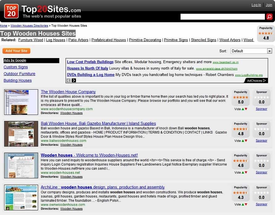 Our web site is on the 2nd place in World Top20 Wooden Houses Sites!  