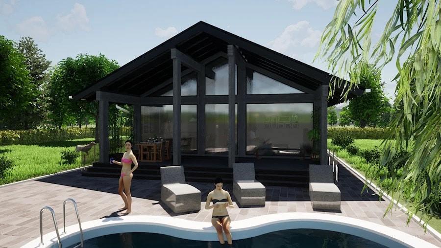 Maison modulaire préfabriquée à pans de bois, projet "Module 100"   