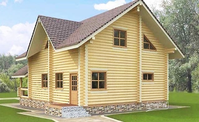 بيت خشبي من طابقين مصنوع من الأخشاب الجافة 125 متر مربع