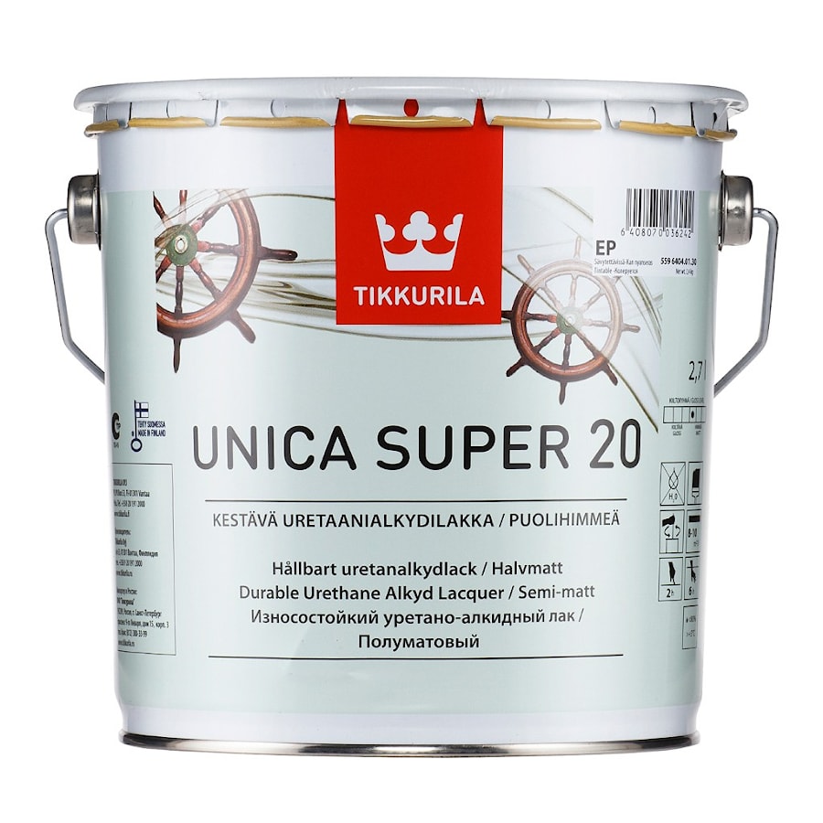 Unica超级清漆半哑光减缓Tikkuril木材泛黄 - 价格9,0l。 324.90白俄罗斯卢布