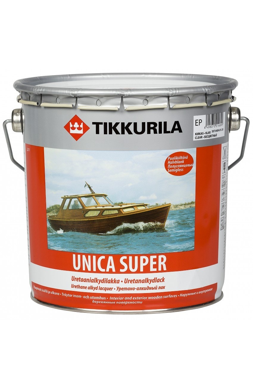 Unica超级氨基甲酸酯 - 醇酸清漆Tikkurila有光泽的木材 - 价格9,0l。 324.90白俄罗斯卢布