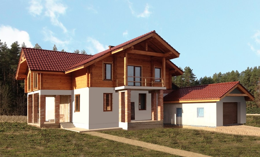 一幢房屋的项目，二层贴面木材，交钥匙安装，价格合理，项目“阿尔卑斯山” - 总面积290m²  