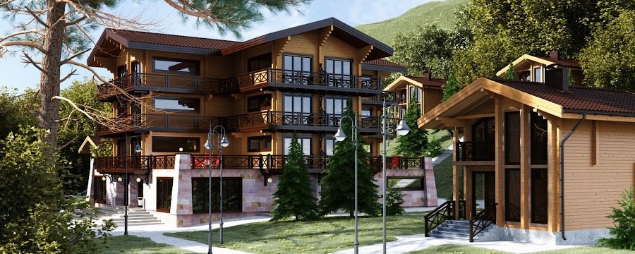 चिपके लिबास के साथ लकड़ी से बना घर. होटल "जॉर्जिया" 1057 m2  