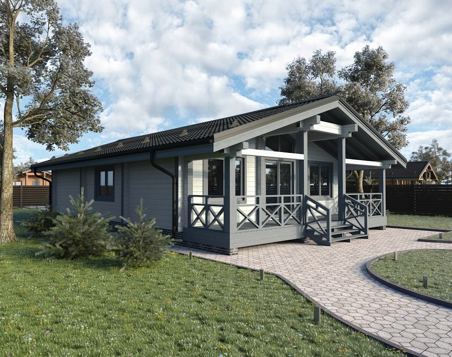 Proyecto típico de una casa de madera laminada chapada con terraza "Euro House-2" 120 m2  