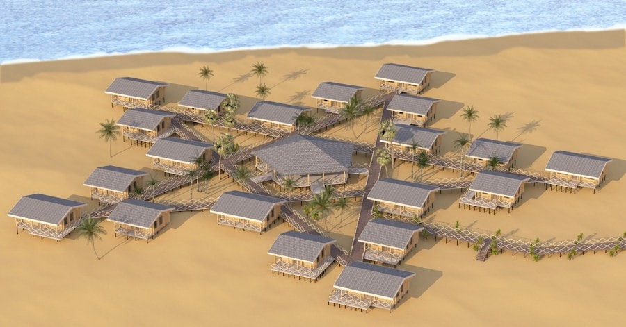 Hotel sobre pilotes para pantanos y mareas, proyecto  Maldivas 