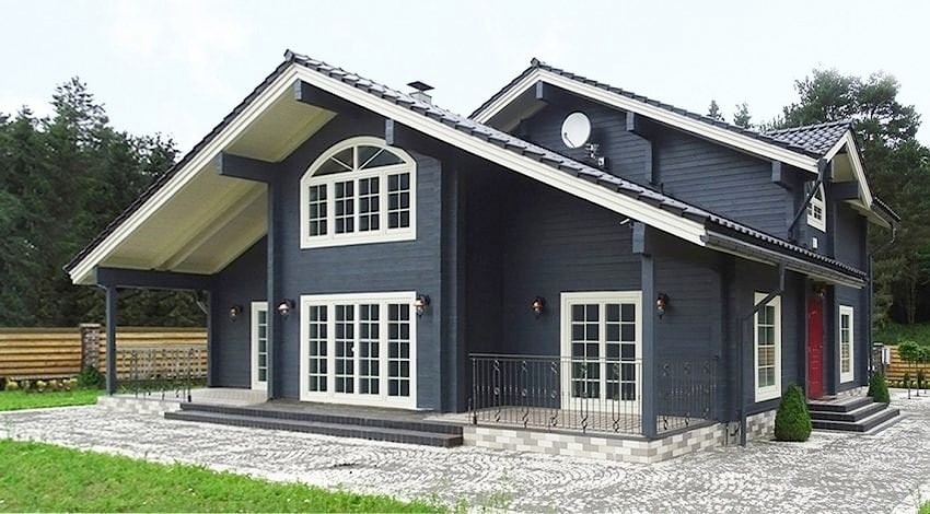 To-etasjes tømmerhus med terrasser, prosjekt "Nibelung" 221 m²  