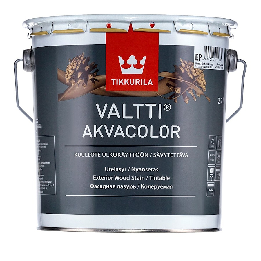 整理房子的外观：防腐剂，Valtti Aquacolor Tikkurila着色外墙用于木工 - 价格9,0l。 304.90白俄罗斯卢布  